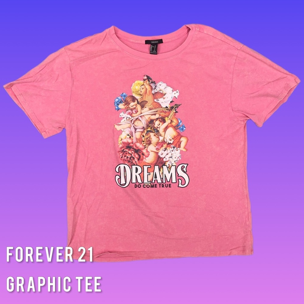 Forever 21 "Dreams Do Come True" Pink Graphic Tee Women's Large